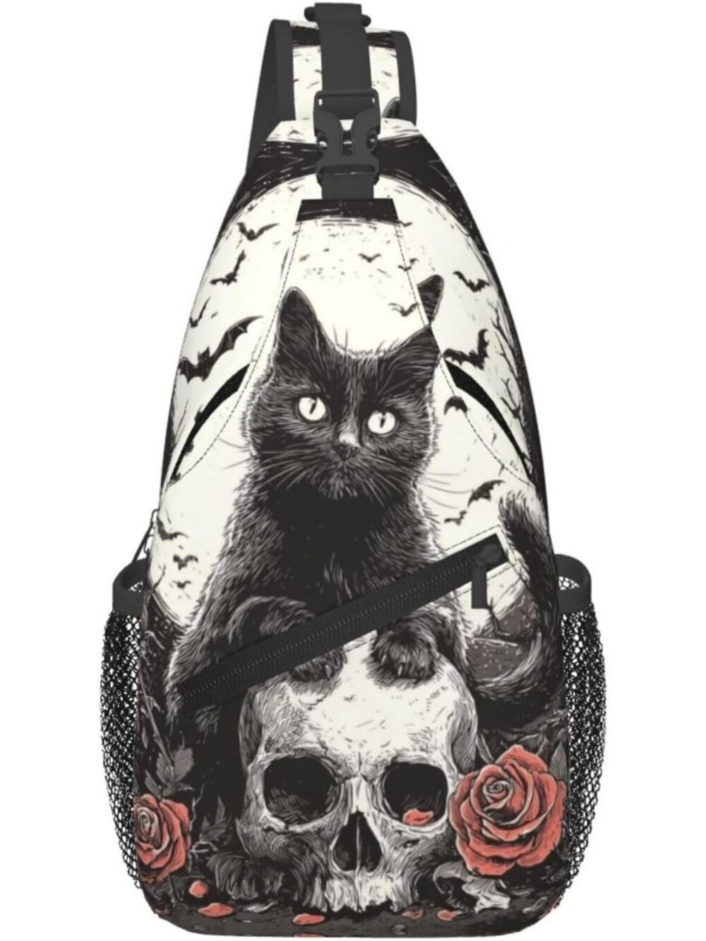 Unisex CatSkull Board Skeletons Sling Backpack Chest Hiking Travel Crossbody Bag